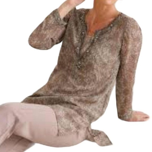 Chico's chiffon snake‎ skin print V neck 2 in 1 tunic - Picture 1 of 8